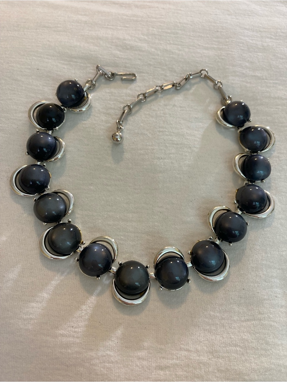 Coro Signed Silver Tone Choker Necklace with Dark Gray Stones
